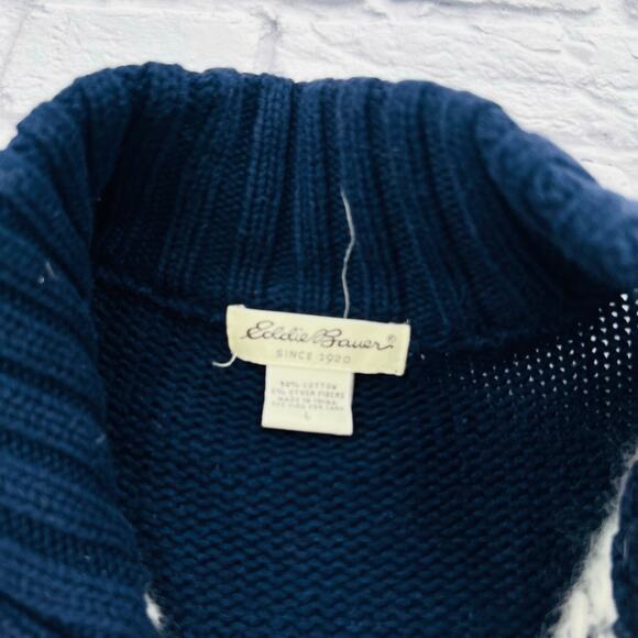 EDDIE BAUER Women's Fair Isle Reindeer Cardigan Zip Sweater Large Dark Blue - Picture 3 of 9